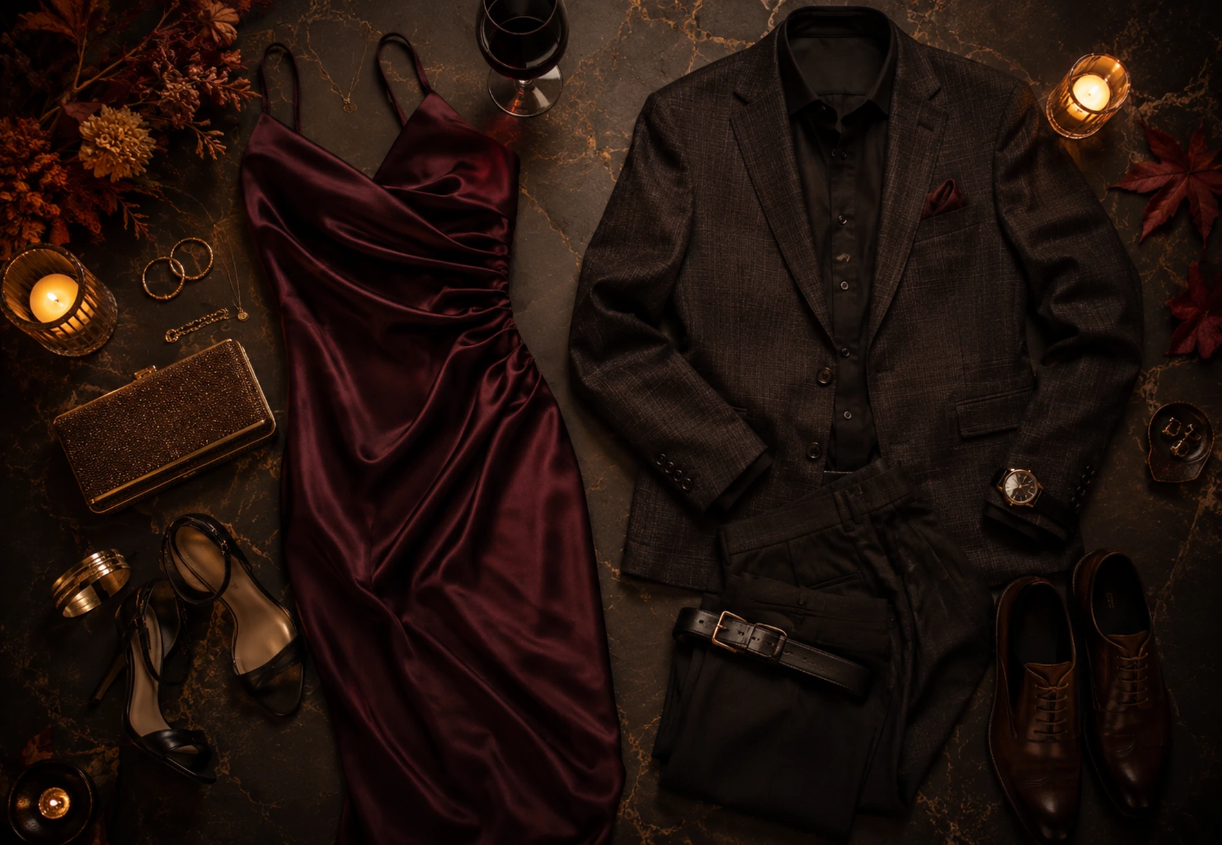 Cocktail attire laid out for a Dress to Impress event